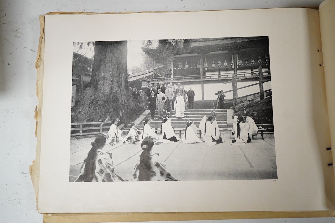 [The Prince of Wales - Official Visit to Japan, 1922], 2 vols. Japanese text, approx. 60 leaves of photos. with captioned guards; original decorated and printed wrappers, oblong 8vo., (?1922) * The Prince visited in Apri